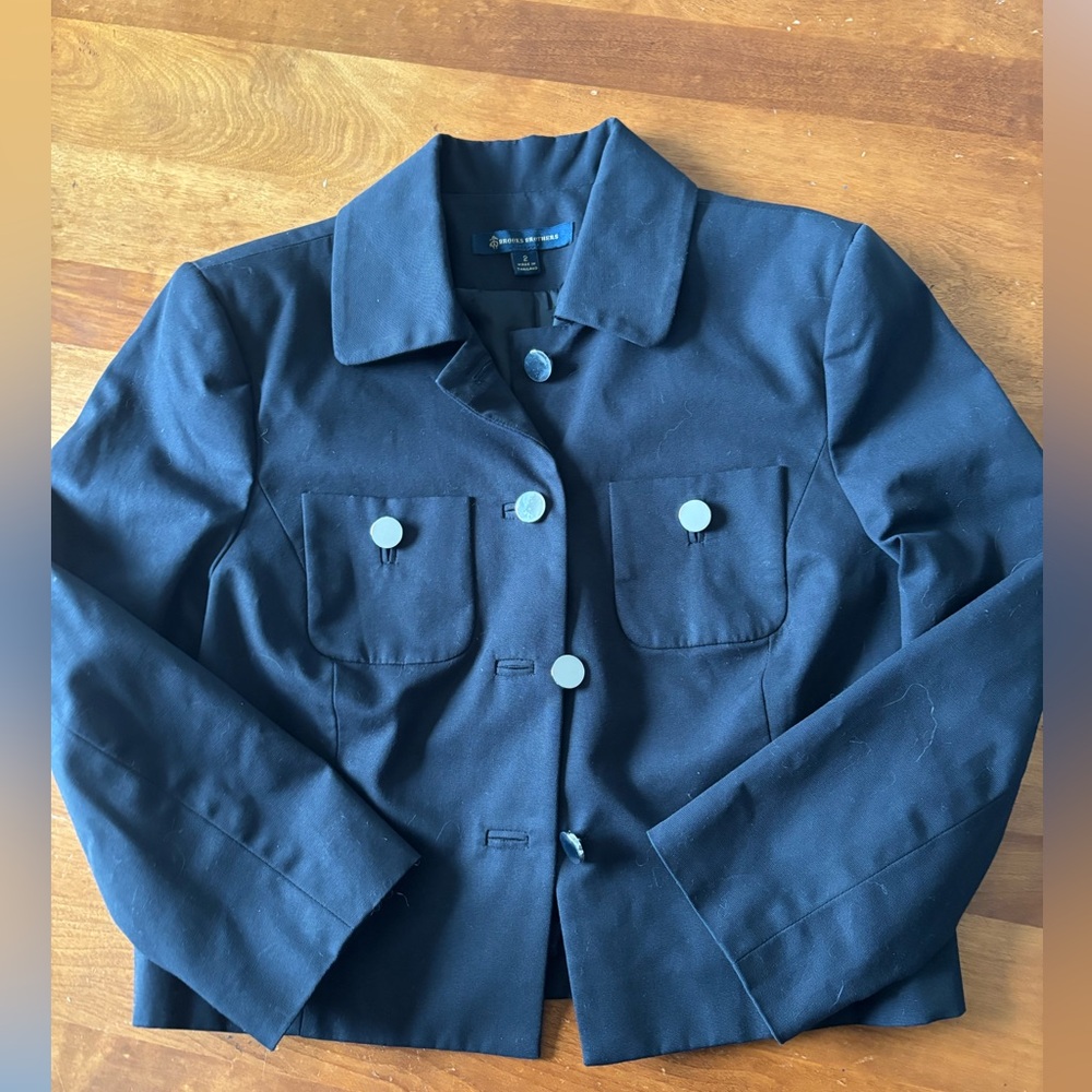 Brooks Brothers Black Four Button Cropped Jacket Blazer Size 2